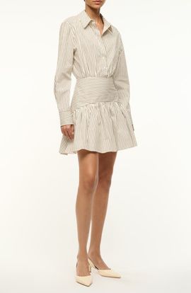 STAUD STAUD Rocco Stripe Long Sleeve Stretch Cotton Mini Shirtdress