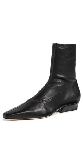 STAUD STAUD Wally Sock Flat Leather Ankle Boots Black