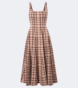Staud Staud Wells checked linen-blend midi dress