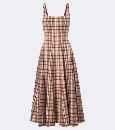 Staud Staud Wells checked linen-blend midi dress