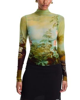 Staud Staud Zoya Landscape Print Long Sleeve Top