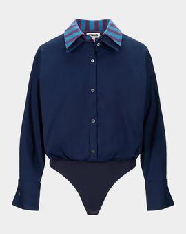 STAUD Uptown Stripe Collar Bodysuit