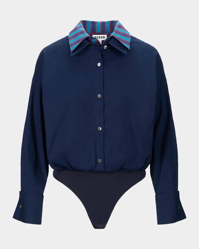 STAUD Uptown Stripe Collar Bodysuit