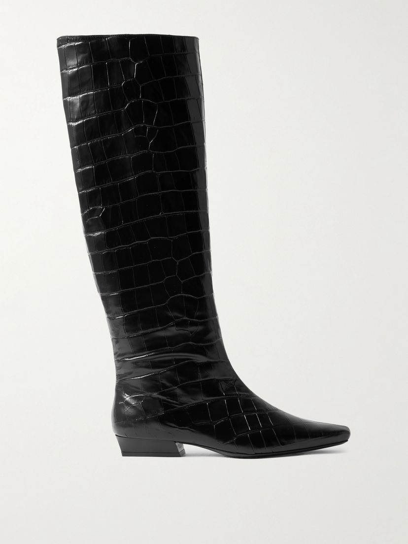 STAUD Wally croc-effect leather knee boots