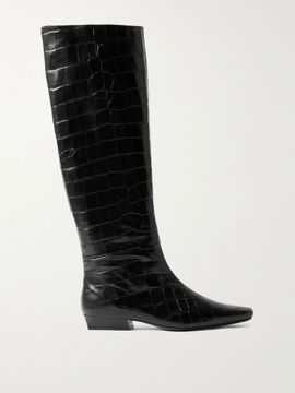 STAUD Wally croc-effect leather knee boots