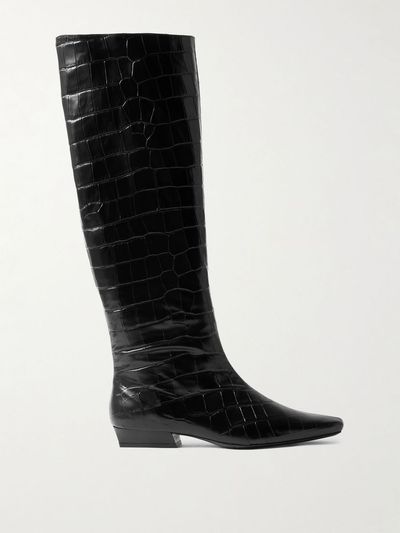 STAUD Wally croc-effect leather knee boots