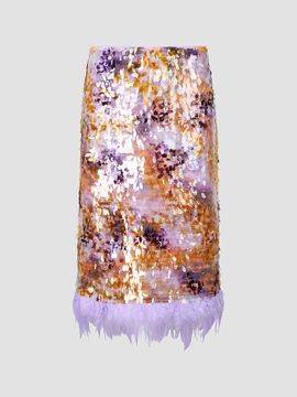STAUD Women's Fen Sequinned Feather-Trim Midi Skirt
