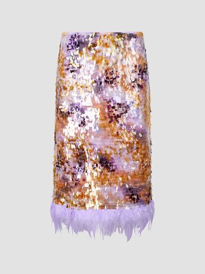STAUD Women's Fen Sequinned Feather-Trim Midi Skirt