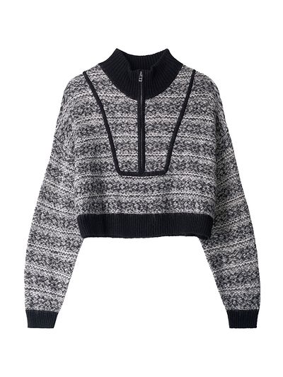 Staud Women's Hampton Patterned Half-Zip Crop Sweater