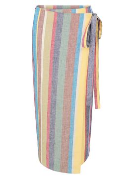 Staud Women's Kaitlin Striped Linen Wrap Skirt
