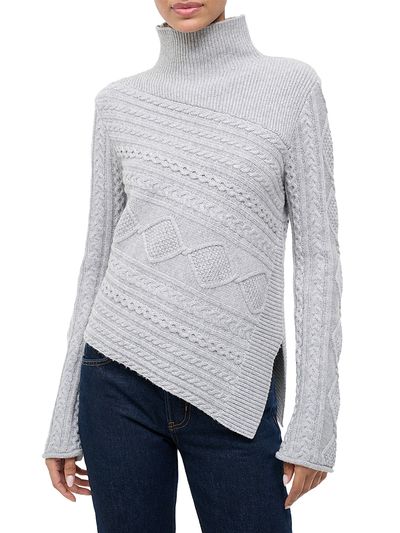 Staud Women's Sidney Mixed Cable-Knit Asymmetric Turtleneck Sweater
