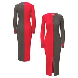 STAUD Women's STAUD Red/Pewter Tampa Bay Buccaneers Shoko Knit Button-Up Sweater Dress 