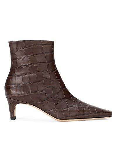 Staud Women's Wally 55MM Croc-Embossed Leather Ankle Boots