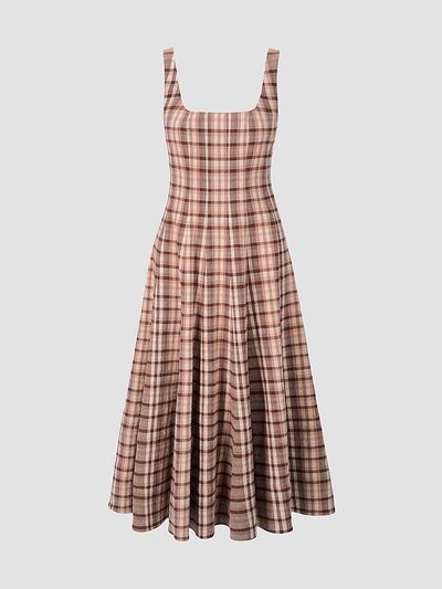 Staud Women's Wells Plaid Linen-Blend Midi Dress