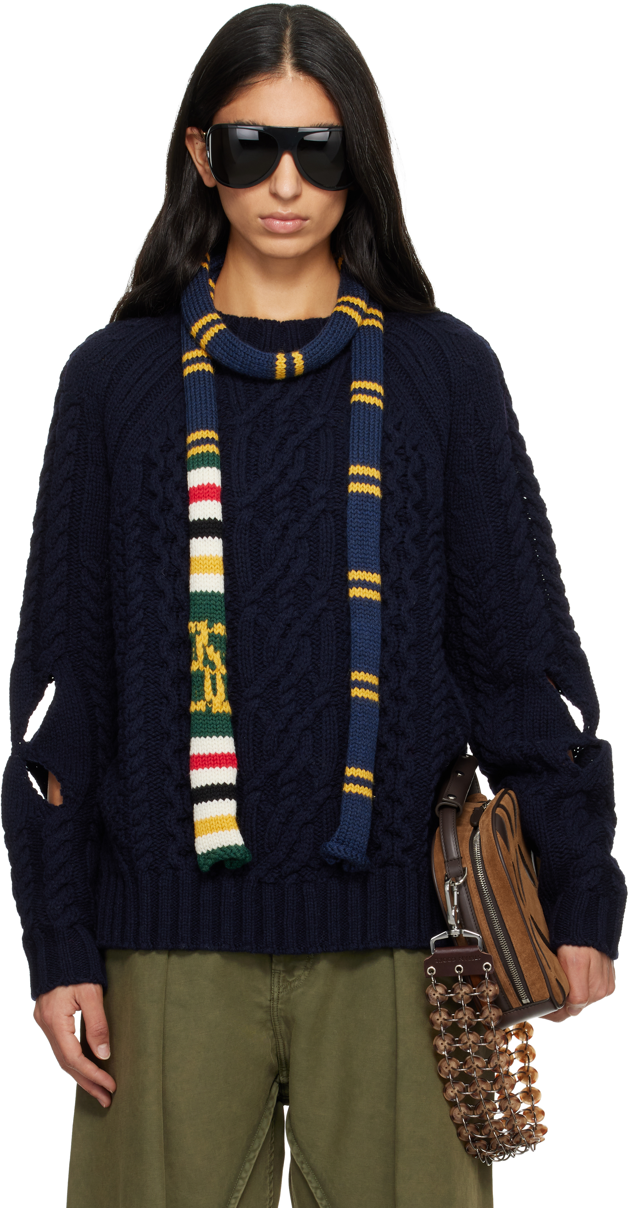 トップス stefan cooke 21aw poncho cut and sew Stefan Cooke - Navy Slashed Cable Sweater