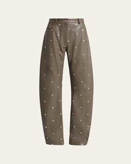 Stella McCartney Alter Mat Faux-Leather Studded Barrel-Leg Pants
