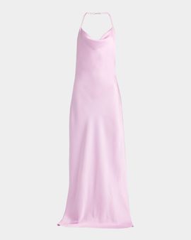 Stella McCartney Cowl-Neck Enverse Satin Backless Halter Gown
