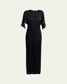Stella McCartney Embellished Flutter-Sleeve Satin Column Gown