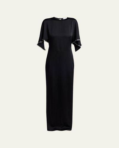 Stella McCartney Embellished Flutter-Sleeve Satin Column Gown