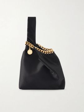 STELLA MCCARTNEY Falabella logo-embellished gold-tone and satin wristlet tote