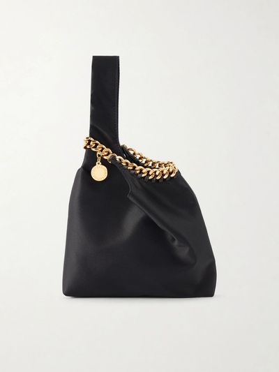STELLA MCCARTNEY Falabella logo-embellished gold-tone and satin wristlet tote