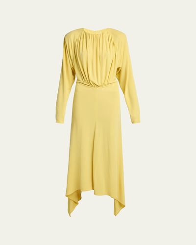Stella McCartney Gathered Long-Sleeve Midi Handkerchief Dress