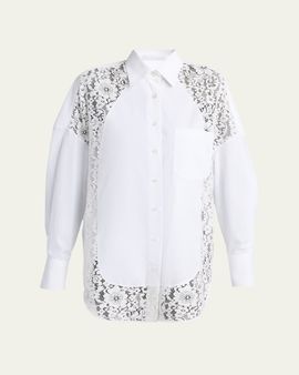 Stella McCartney Lace-Paneled Poplin Button-Down Shirt