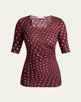 Stella McCartney Polka Dot Mesh Elbow-Sleeve Top