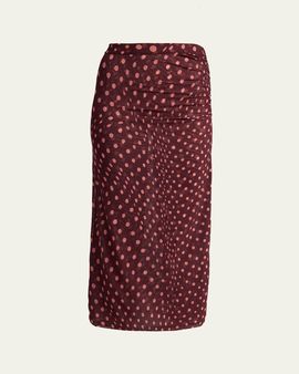 Stella McCartney Polka Dot Mesh Ruched Midi Skirt
