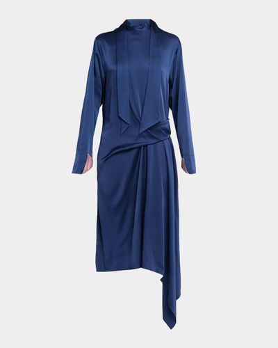 Stella McCartney Scarf-Neck Draped Satin Long-Sleeve Midi Dress