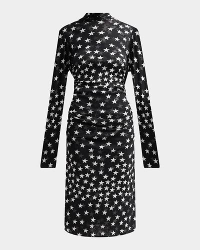 Stella McCartney Star-Print Mesh Mock Turtleneck Midi Dress