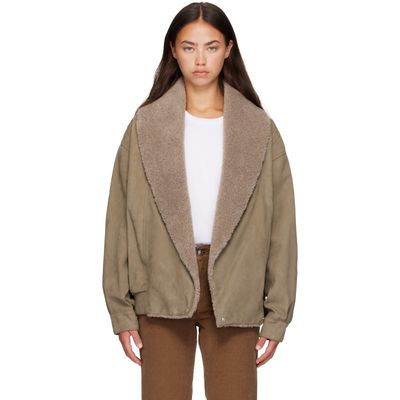 Stella McCartney Stella McCartney Beige Vegan Suede Plush-Trimmed Jacket