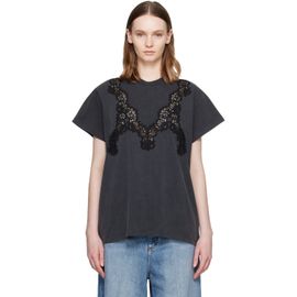 Stella McCartney Stella McCartney Black Lace Mix Washed Jersey Cotton T-shirt