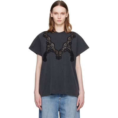 Stella McCartney Stella McCartney Black Lace Mix Washed Jersey Cotton T-shirt