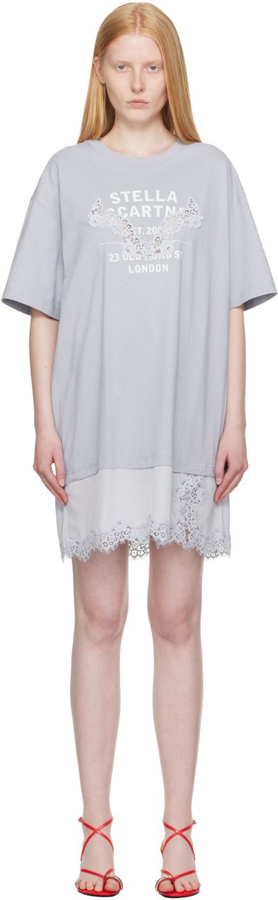 Stella McCartney Stella McCartney Blue Lace-Insert Graphic T-shirt Minidress