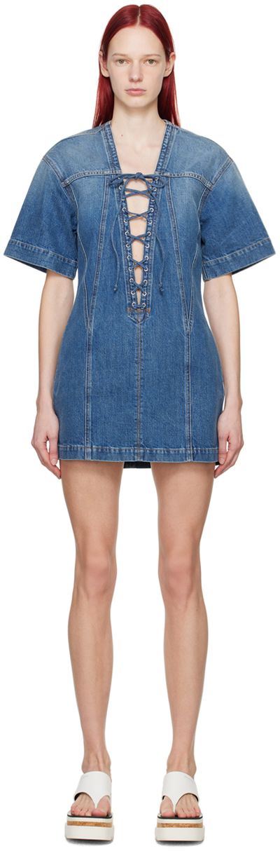 Stella McCartney - Blue Lace-Up Denim Minidress