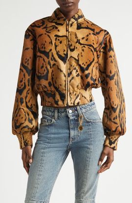 Stella McCartney Stella McCartney Cloud Leopard Crop Velveteen Bomber Jacket