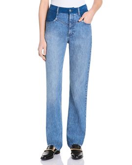 Stella Mccartney Stella McCartney Cotton Corduroy Trim Slim Leg Jeans in Mix Denim/Corduroy