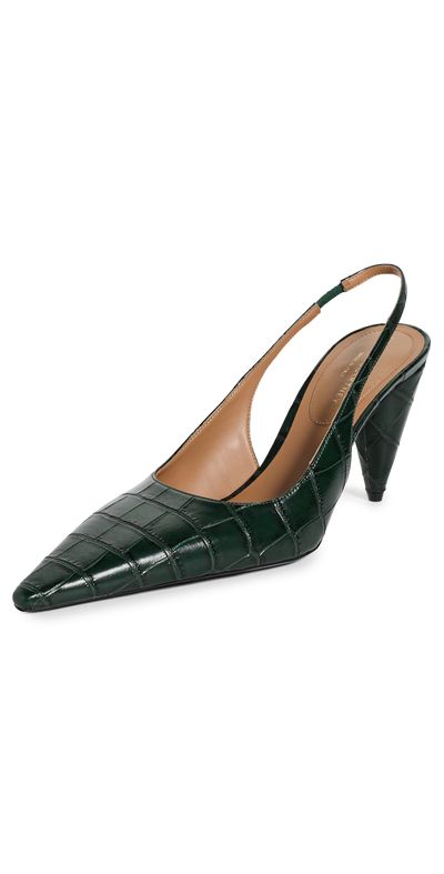 Stella McCartney Stella McCartney Croc-Embossed Faux Leather Cone-Heel Slingback Pumps Pine