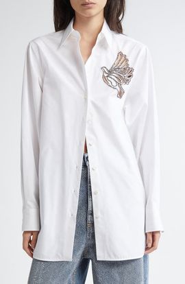 Stella McCartney Stella McCartney Crystal Cutout Cotton Poplin Button-Up Shirt