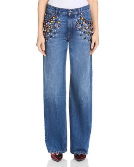 Stella Mccartney Stella McCartney Crystal Embellished Straight Jeans in Mid Blue Vintage
