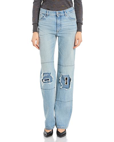 Stella Mccartney Stella McCartney Distressed Patch Straight Jeans in Mid Blue