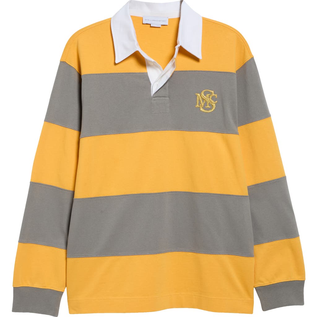 Stella McCartney Stella McCartney Embroidered Crest Colorblock Stripe Long Sleeve Rugby Polo
