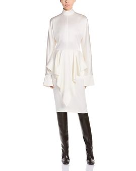 Stella Mccartney Stella McCartney High Neck Ruffle Drape Satin Midi Dress