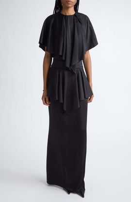 Stella McCartney Stella McCartney Lace Trim Satin Cape Gown