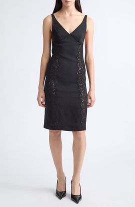 Stella McCartney Stella McCartney Lace Trim Stretch Cady Cocktail Dress