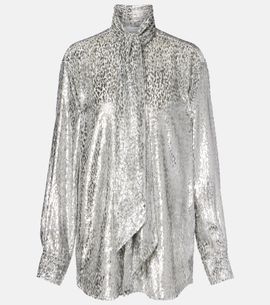 Stella McCartney Stella McCartney Leopard-print scarf-detail lamÃ© shirt
