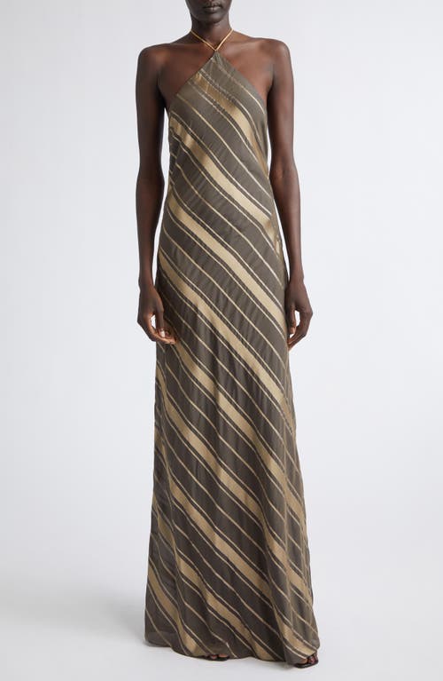 Stella McCartney Stella McCartney Metallic Diagonal Stripe Halter Gown
