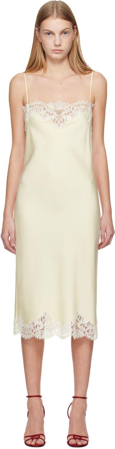 Stella McCartney Stella McCartney Off-White Sleeveless Lace Satin Midi Dress