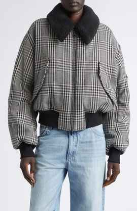 Stella McCartney Stella McCartney Plush Trim Plaid Bomber Jacket